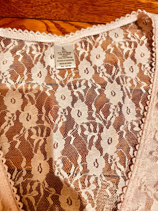 NWOT BABY PINK Lace see through Cap Sleeve Babydoll high low Top size L - Image 7