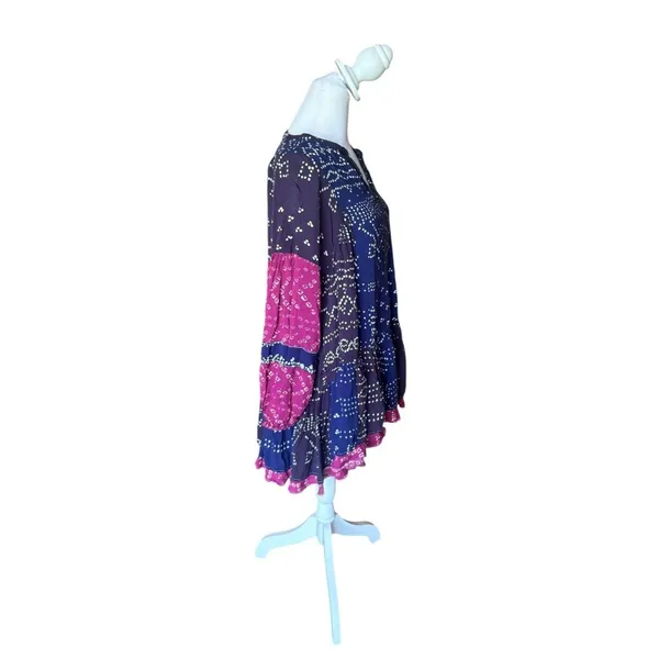 Free People Shibori Tunic Mini Dress Womans Small Flowy Balloon Sleeve Boho - Image 11