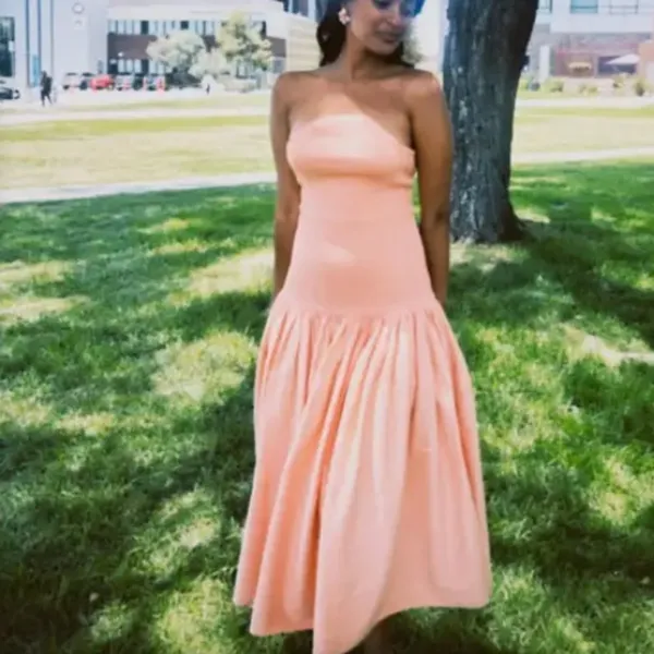 Alexis Sherbet Orange Fit Flare Midi Dress MEDIUM Drop Waist Party Designer $550 - Image 4