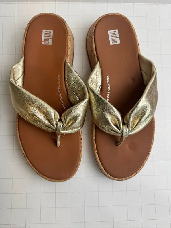 NWT FitFlop F-Mode Metallic Gold Leather Cork Platform Sandals - Image 7