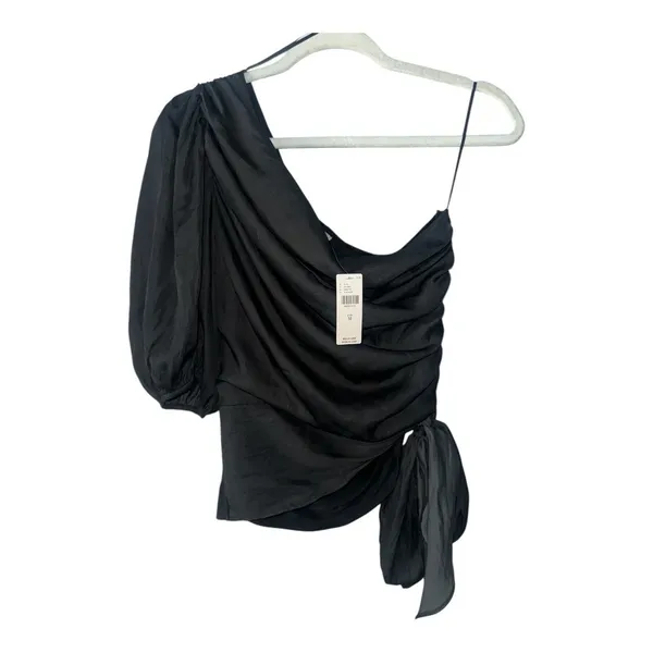 Anthropologie Dolan‎ Black Ruched One Shoulder Top, Medium - Image 2