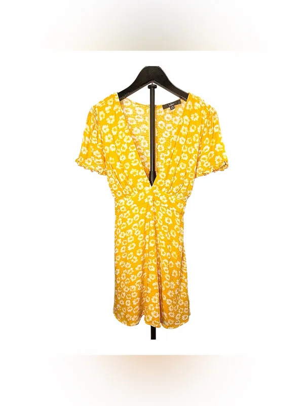 LULUS Women’s Garden Explorer Mustard Yellow Floral Print Mini Dress Size XXS - Image 4