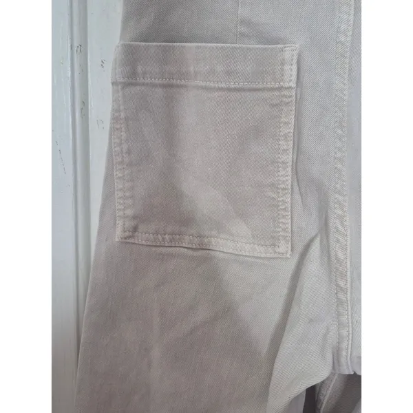 Zara Marine Straight Jean Hi-Rise Wide-Leg Frayed Hem Light Beige Size 0 - Image 4