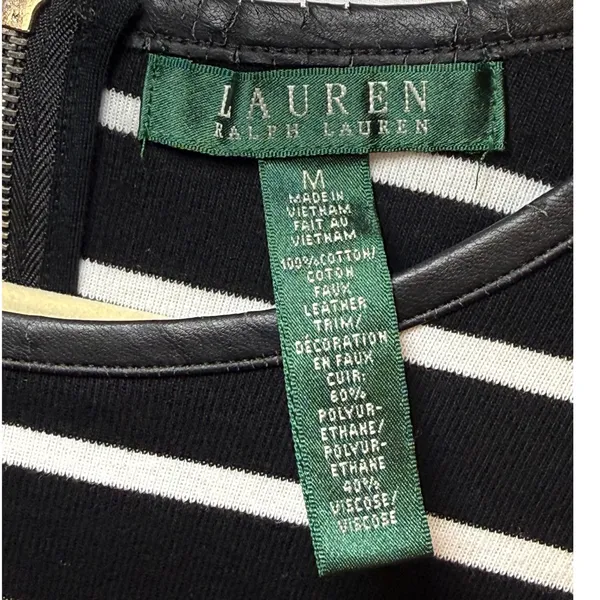 Lauren Ralph Lauren Striped‎ Sheath Dress Faux Leather Nautical Professional M - Image 3