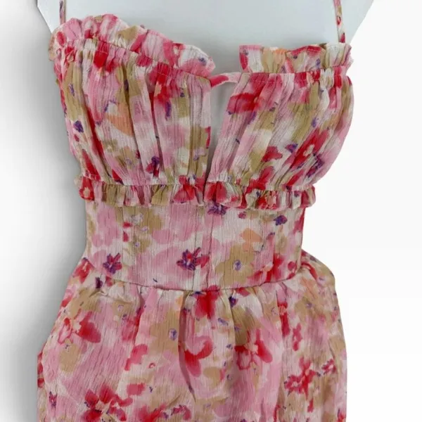 ASTR the Label Pink Coral Floral Tiered Ruffle Maxi Dress XS - Image 7