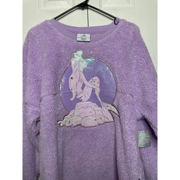 NEW Disney The Little Mermaid Ariel Purple Fuzzy Spirit Jersey Top Size Small - Image 2