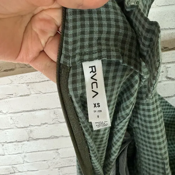 RVCA Sage Green Gingham Print Cotton Rayon Overalls - Image 3