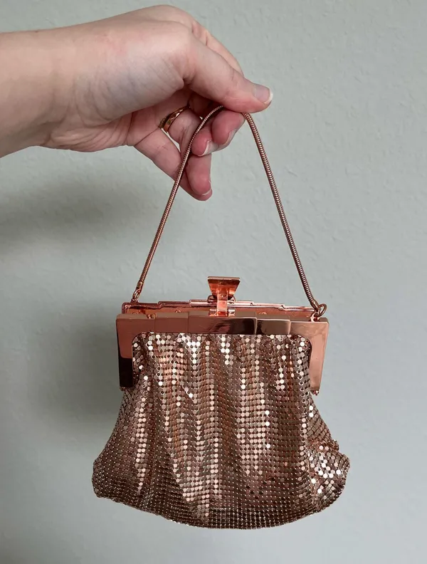 Rose Gold Anthropologie Metallic Chainmail Clutch - Image 3
