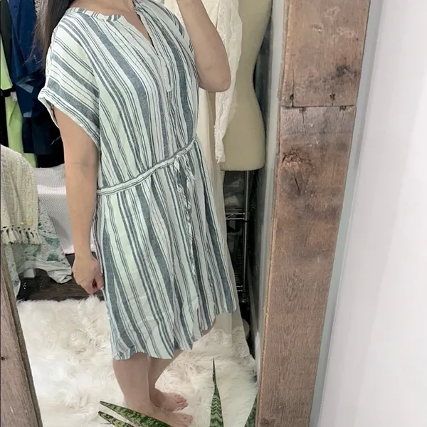 Time and Tru Striped Blue and White Dress size XLarge linen rayon fabric blend - Image 2