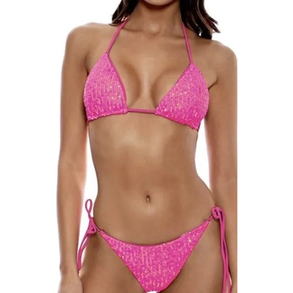 Amy Babe Sequin Halter Bikini Set Swimsuit Cheeky Pink Womans' S - Image 2