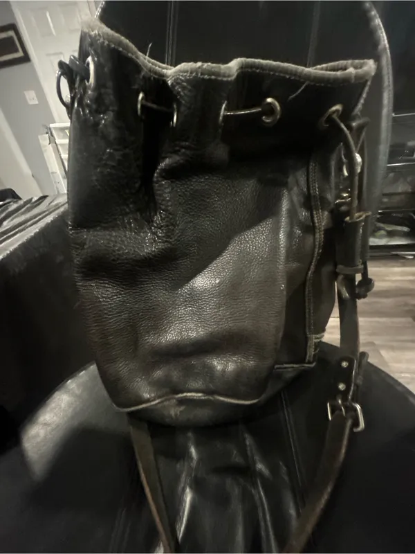 Vintage Rugby Black Leather Drawstring Bucket Bag North America - Image 3