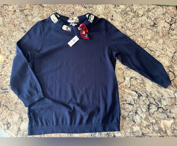 Talbots Silk Scarf Sweater Size Medium Nautical 3/4 sleeve New NET - Image 6