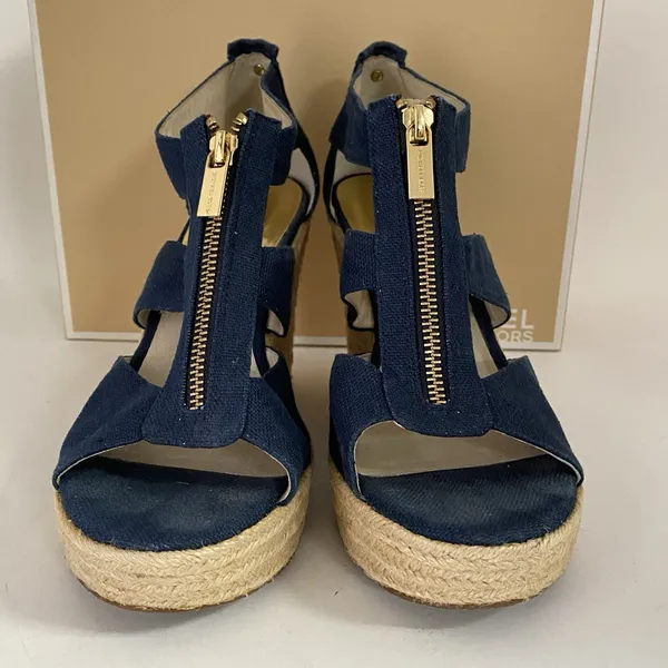 Michael Kors Womens Sz 9 Berkley Sandal Blue Wedge‎ Platform Espadrille Zip Up - Image 4
