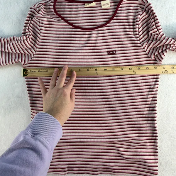 Y2K Style Levis Large‎ Top Long Sleeve Striped Ribbed Knit Essential Crew Neck - Image 9