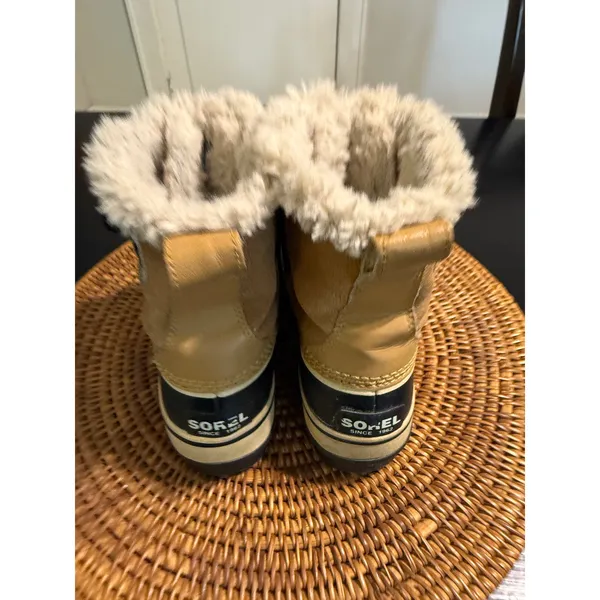 Sorel Winter Carnival Waterproof Tan Black Faux Fur Snow Duck Boots Womens‎ 7 - Image 6