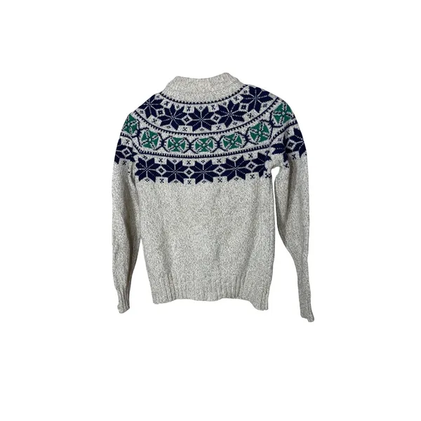 Woolrich Woman Vintage Fair Isle Wool Sweater Oatmeal Grey Navy Green Size S - Image 5