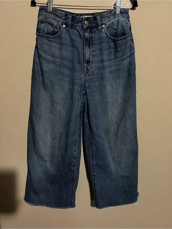 Madewell‎ Curvy Super Wide Leg Crop High Rise Raw Hem Jeans - Image 2