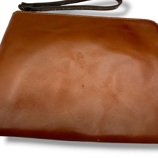 Patricia Nash Wristlet Women Cognac Brown Leather Zip Clutch Pouch Embossed Logo - Image 13
