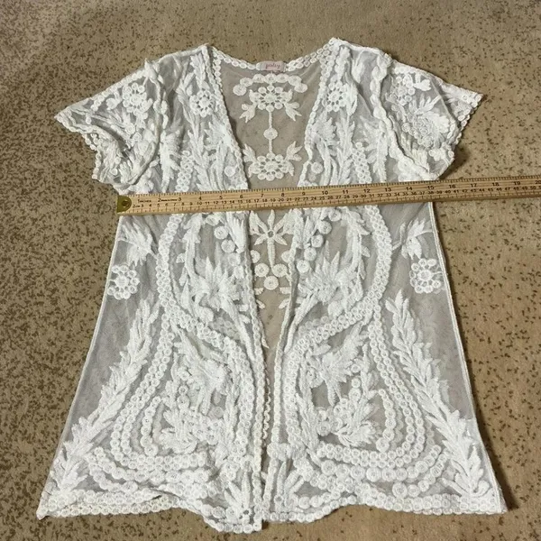 Pixley White Floral Lace Mesh Open Front Cardigan Fairycore Shrug S SFT2008‎ - Image 3