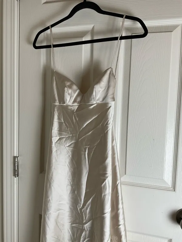 Zara Asymmetric Satin Lace Slip Dress ivory Woman’s Size xsmall - Image 4
