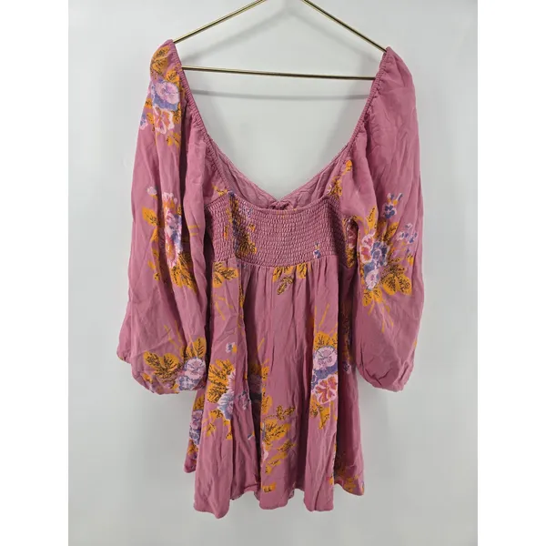 Free People Tunic Womens L OB1910773 Pink Floral‎ Boho Balloon Sleeve EXCELLENT - Image 3