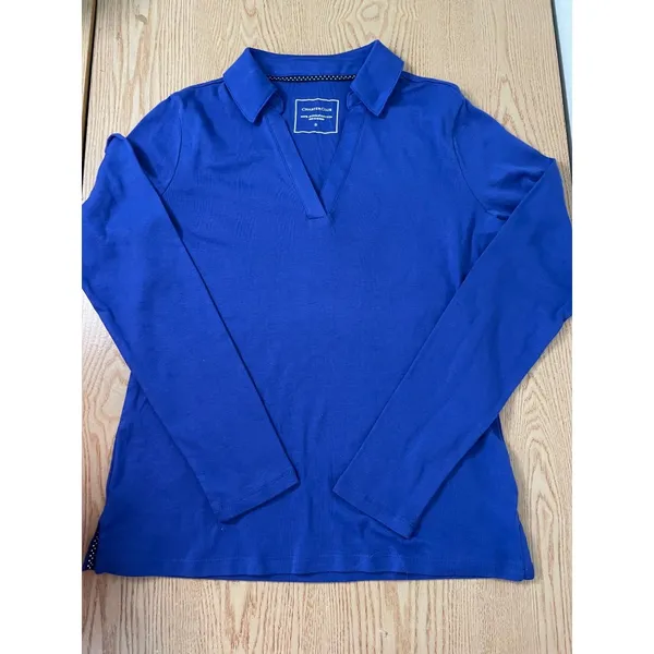 B95 New Women’s Charter Club Golf Tennis Vneck Long Sleeve Shirt Blue Size Xs - Image 2