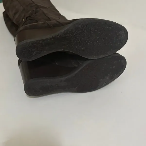 ALBERTO FERMANI Brown Suede Knee High Wedge Boots Italy Italian Size 37.5 - Image 6