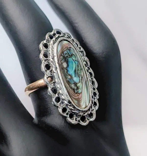 Vintage Ring Abalone Inlay Ring Statement Ring - Image 4