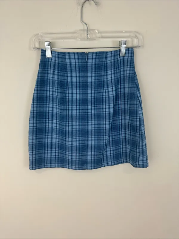 Brandy Melville Cara Blue Plaid Mini Skirt - Image 3
