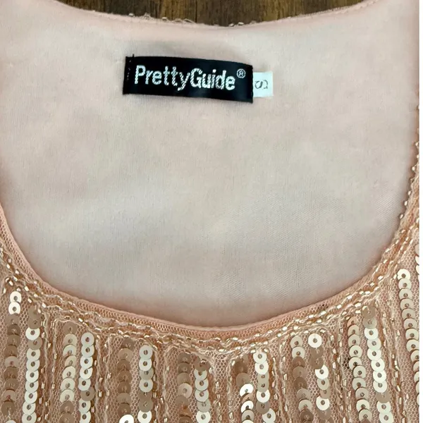 PrettyGuide Rose Gold Sequin Flapper Tank Top Sleeveless Mesh Scalloped Hem S‎ - Image 6