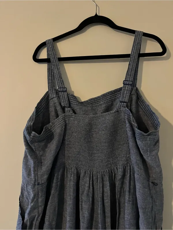 Old Navy Blue Chambray Linen Blend Straight Leg Jumpsuit 2X Euro Summer Capsule - Image 6