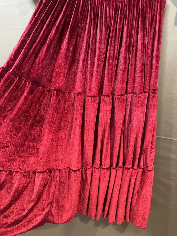 Realtix XL Burgundy Velvet Maxi Dress Smocked Puff Sleeve Cottagecore Romantic - Image 5