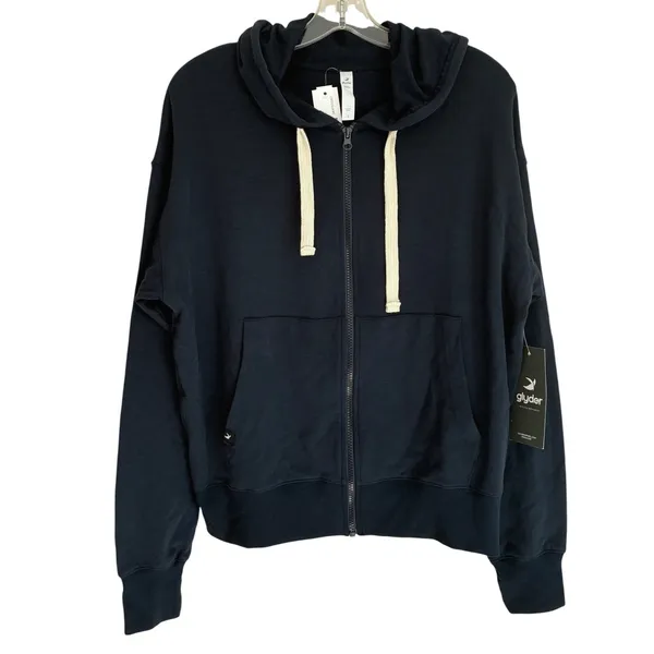 Glyder Vintage Oversized‎ Zip Up Hoodie Navy Blue Women Small NWT $88 PDP-6865 - Image 6