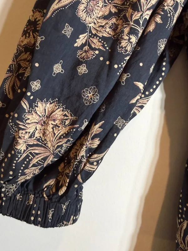 Free People Golden Hour Floral Maxi Dress Women's XS Black Ruffle Smocked Boho - Image 13