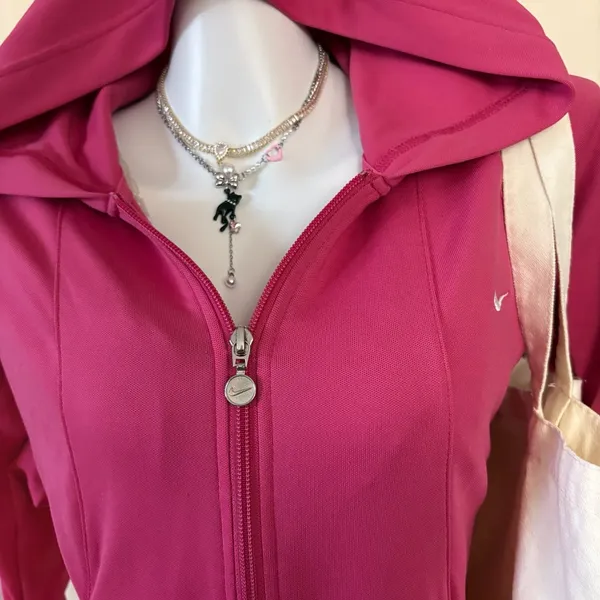 Nike Vintage Hot Pink Full Zip Track Jacket With White And Navy Side Stripes - Image 2