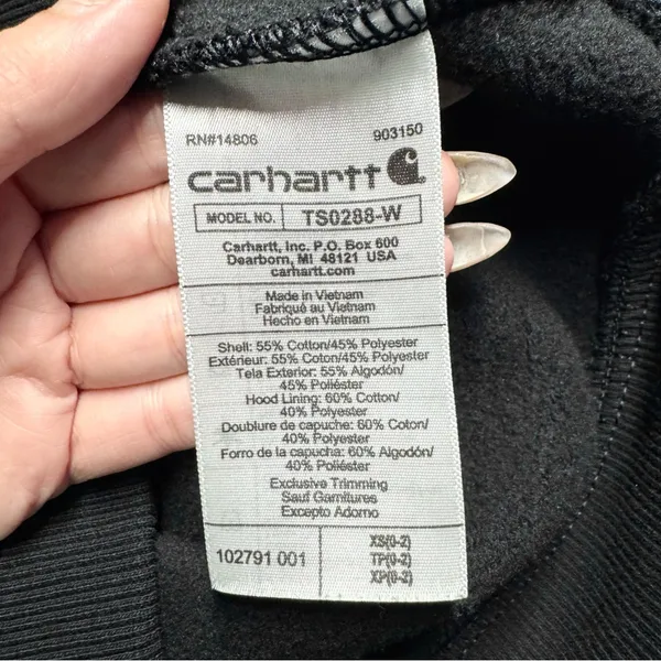 Carhartt Womens Relaxed Fit Midweight Logo Sleeve Graphic Hoodie Black - XS - Image 7