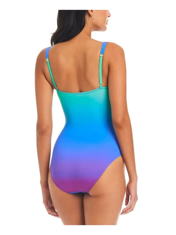 NWT Bleu By Rod Beattie Moment Shirred Bandeau One-Piece Swimsuit Blue Multi 6 - Image 2