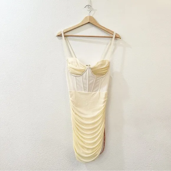 Oh Polly Women's Overload Mesh Bodycon Corset Mini Dress Size 6 NWT‎ Ivory - Image 2