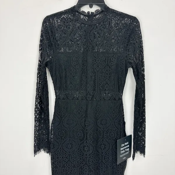 Lulus Appetite for Seduction Black Lace Long Sleeve Dress Party Gothic Small NWT - Image 8
