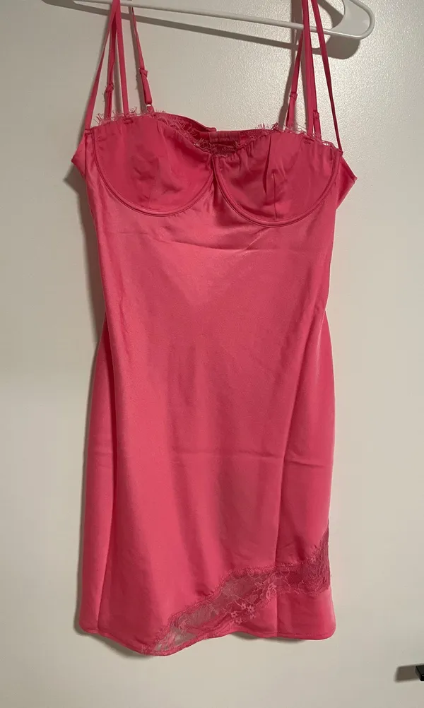 Meshki Joslyn Satin Lace Slip Dress - Bubblegum Pink - Image 3