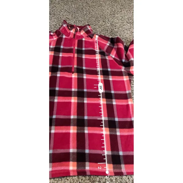 Eddie‎ Bauer Womens Red Plaid Fleece Quarter Zip Pullover Mock Neck Large - Image 7