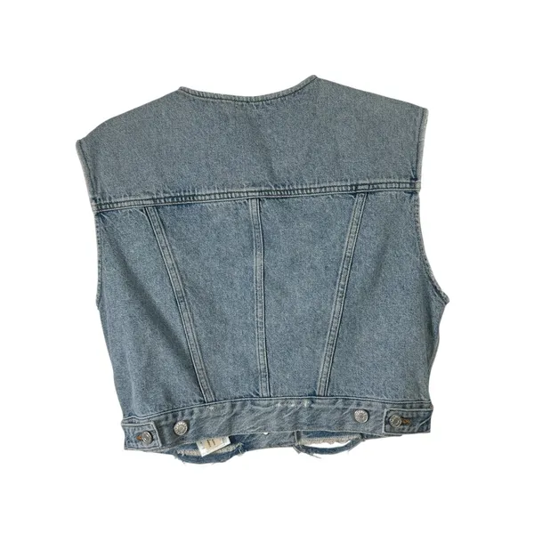 Agolde Leo Denim Vest Frayed Crop Trucker Sleeveless Button Down Womens‎ Large - Image 5