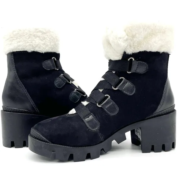 NEW‎ Schutz Womens 6 Aretuza Black Suede & Shearling Combat Boots Waterproof - Image 2