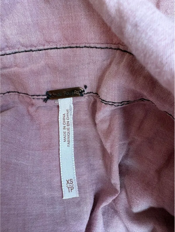 Free People Women's Pink Button-Up Long Sleeve Shirt XS - Image 5