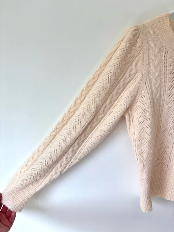 J. Crew Cream Cable Knit Chunky Crewneck Sweater Wool Alpaca Blend Fisherman - Image 5