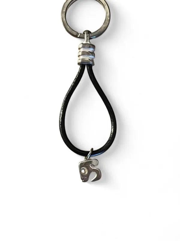 Elephant Charm Black Leather Loop Keychain - Image 3