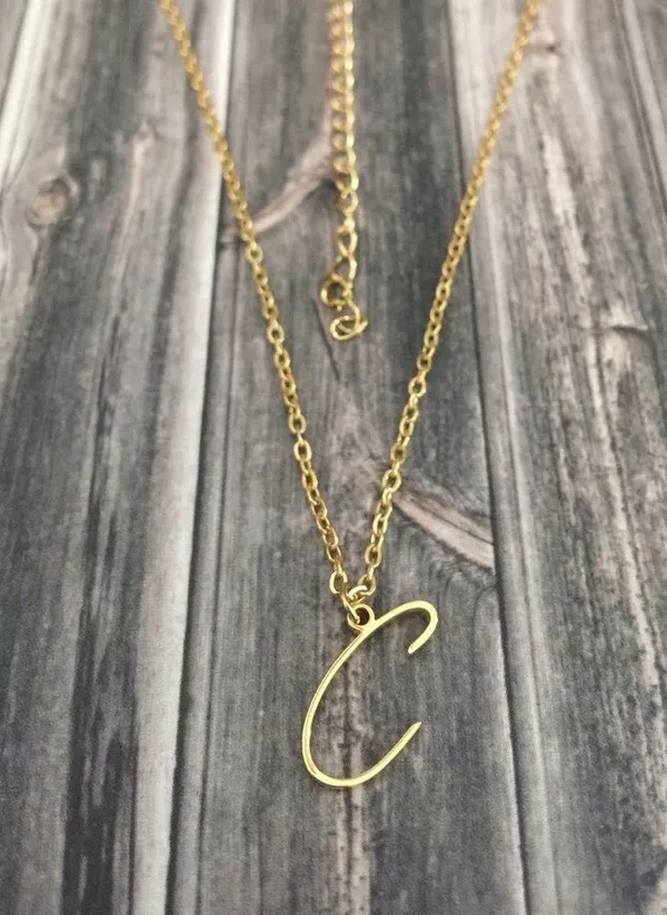 Letter C Cursive Initial Necklace Gold - Image 2