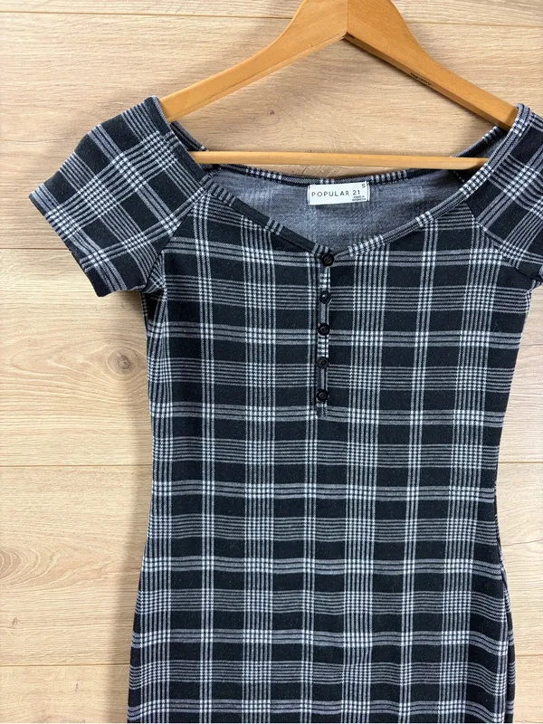 Popular 21 90s Grunge Goth Plaid Super Mini Bodycon Dress - Image 3
