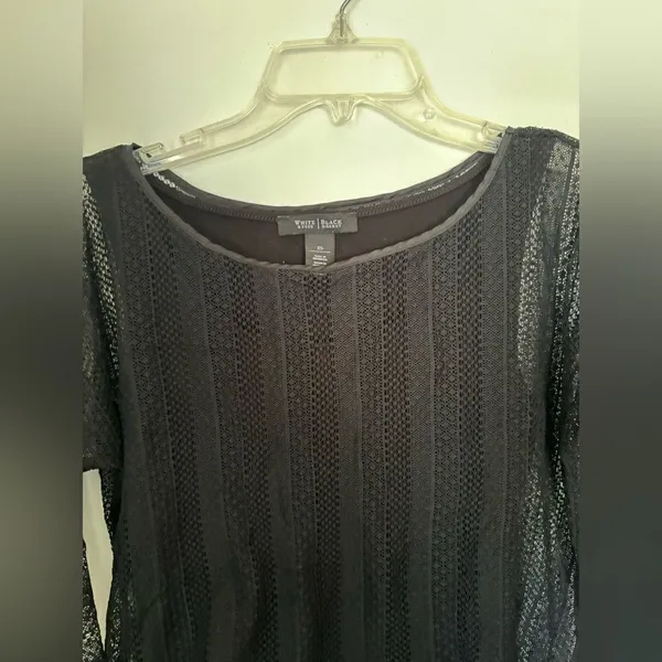White House Black Market Black Lace Double Layer Long Sleeve Top Women's X-Small - Image 4