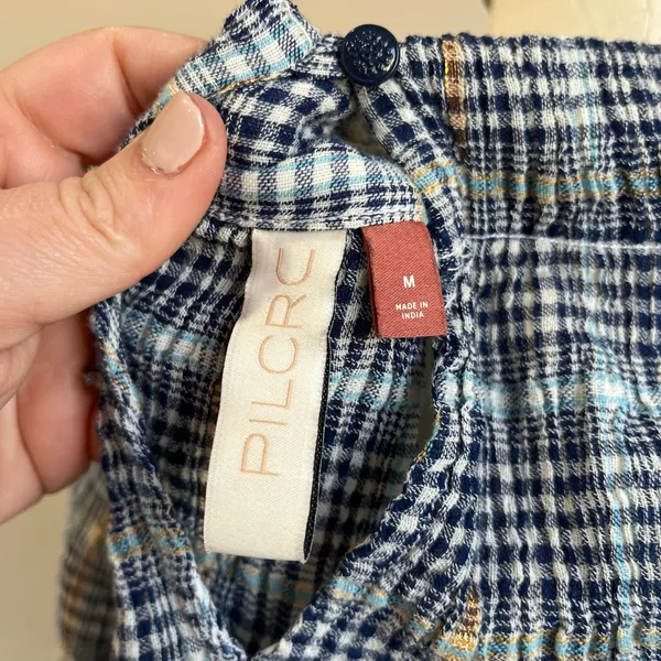 Anthro‎ Pilcro Shari Plaid Smocked Blouse Cottagecore Boho Top Sz M - Image 10